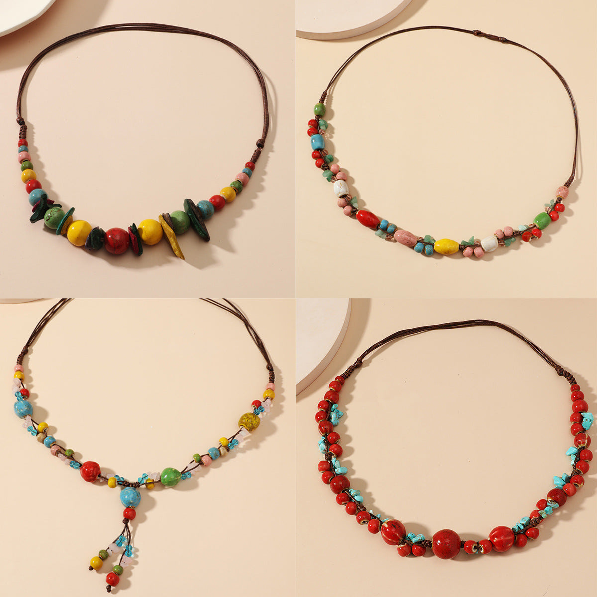 Wholesale Ethnic Style Beaded Ceramic Bead Necklace Bohemian Gravel Color Necklace ACC-NE-JunJie007