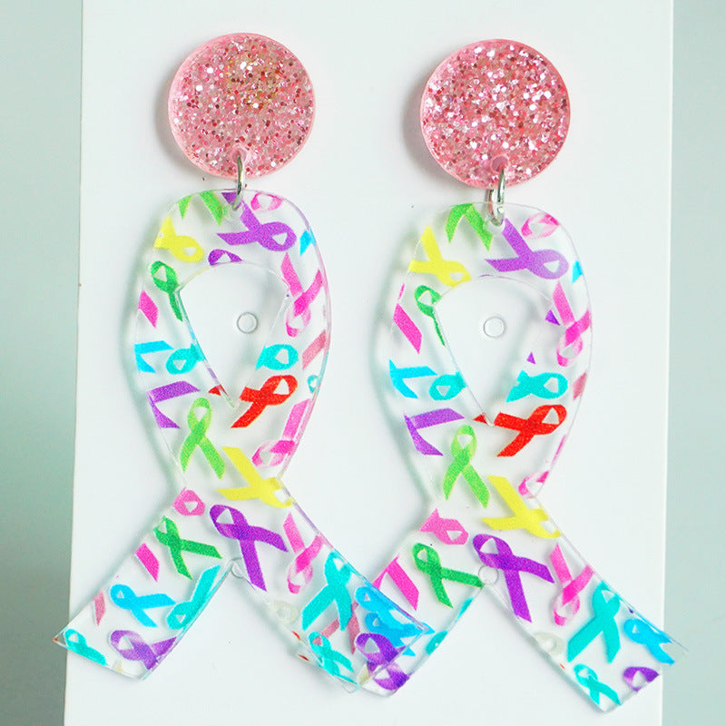 Wholesale 2 Pairs/Pack Pink Ribbon Cancer Survivor Acrylic Earrings ACC-ES-HY102