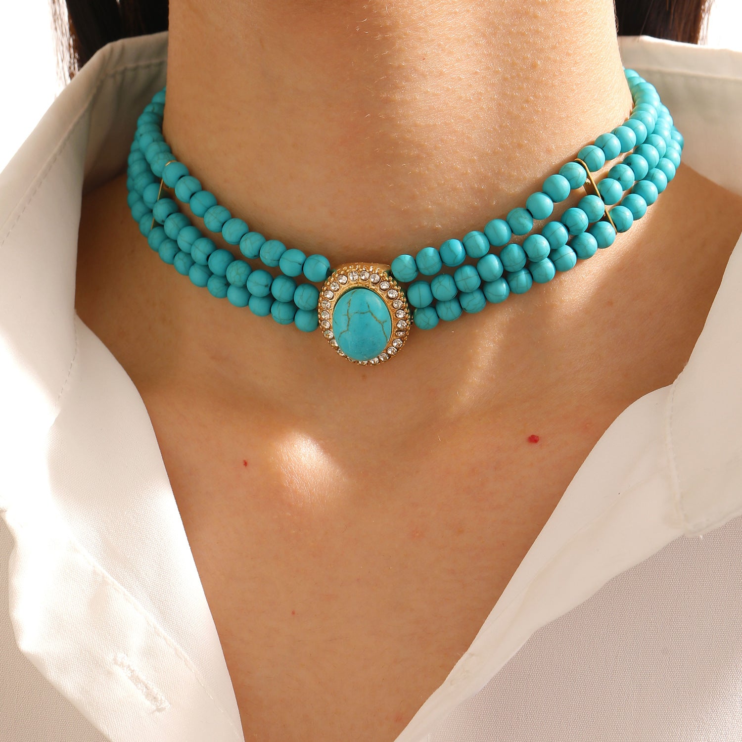 Wholesale Bohemian Evil Eye Turquoise Necklace Irregular Bead Pendant Women Fashion Jewelry Accessory