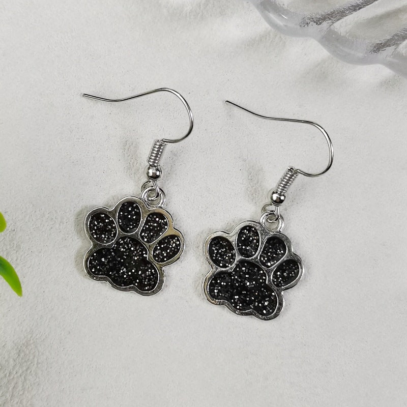 Wholesale Colorful Glitter Oil Dripping Dog Paw Earrings