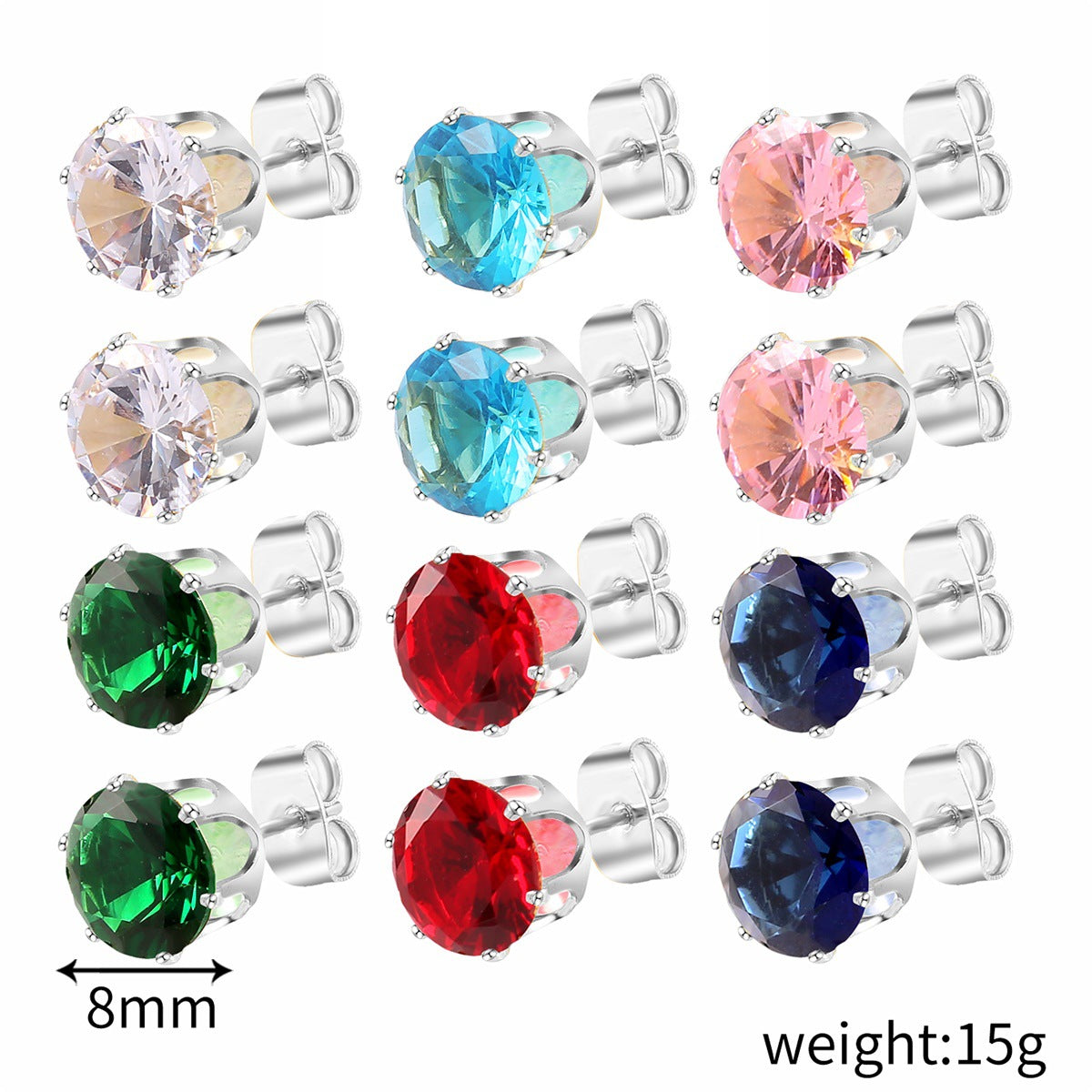 Wholesale  Geometric Six-piece Set Light Luxury Color Zircon Earrings