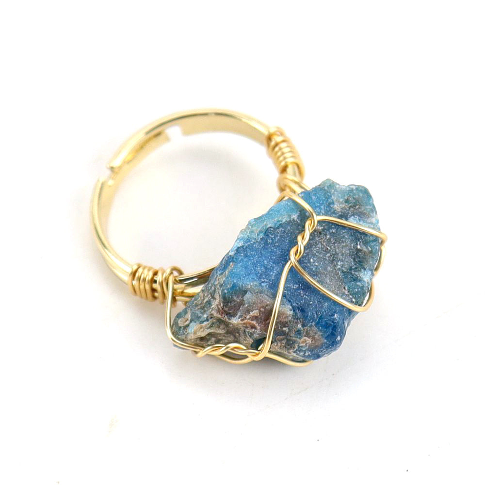 Wholesale Hand Wound Raw Stone Natural Stone Agate Adjustable Ring ACC-RS-HanX001