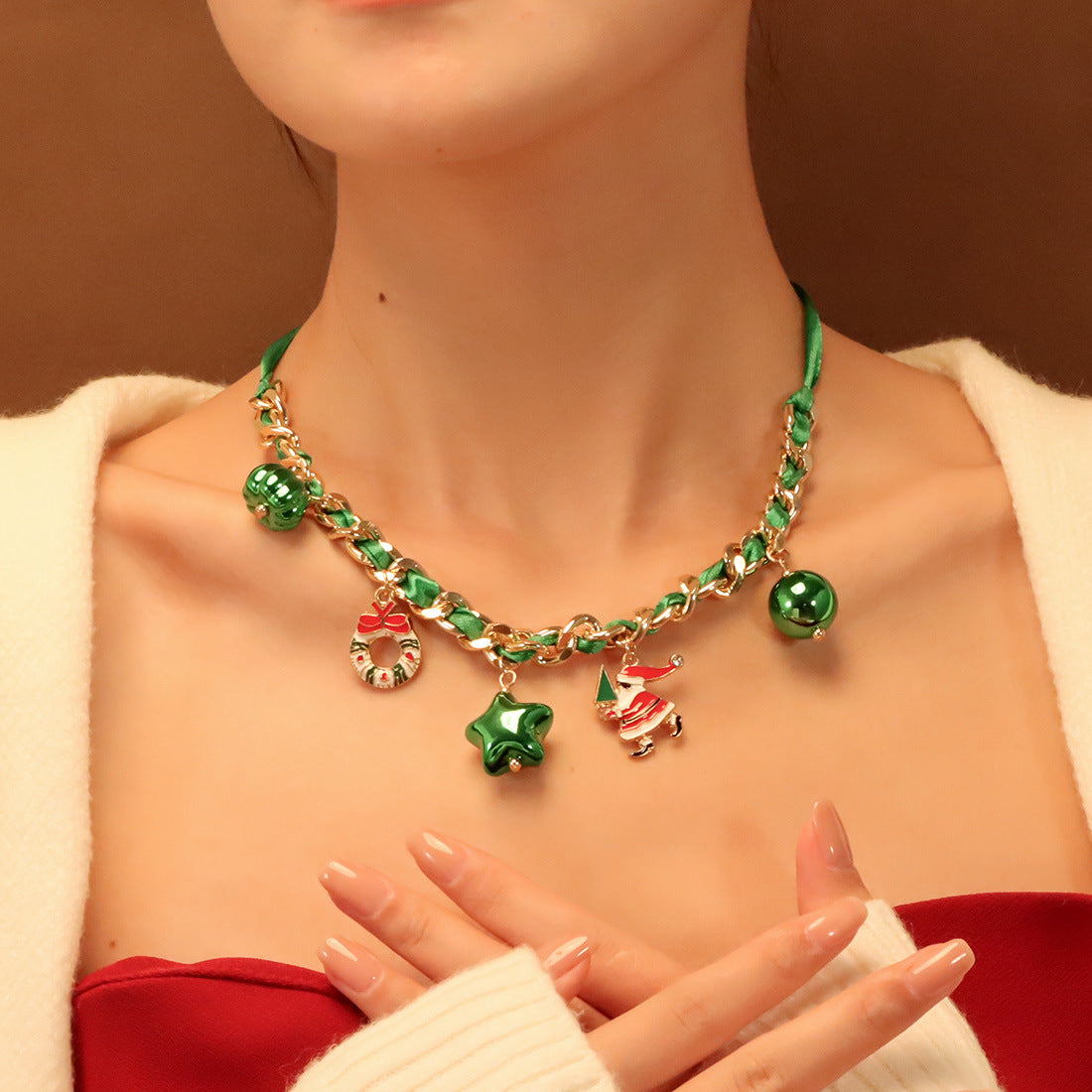 Wholesale Christmas Necklace  Chain Red Green White Beaded Necklaces