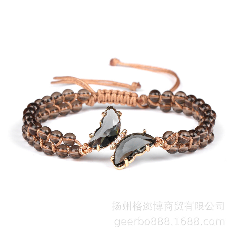 Wholesale Natural Stone Handwoven Amethyst Butterfly Pendant Bracelet ACC-BT-GEB006