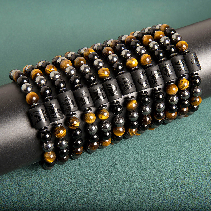 Wholesale Twelve Constellations Natural Tiger Eye Stone Men's Beaded Bracelet ACC-BT-Xinc003