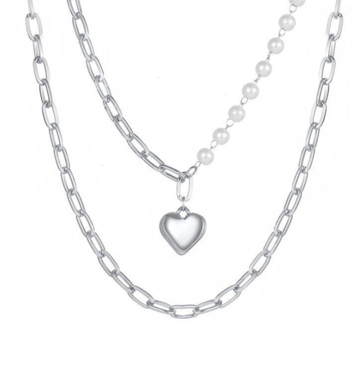 Wholesale Double Layer Pearl Heart Necklaces ACC-NE-LanXiu001