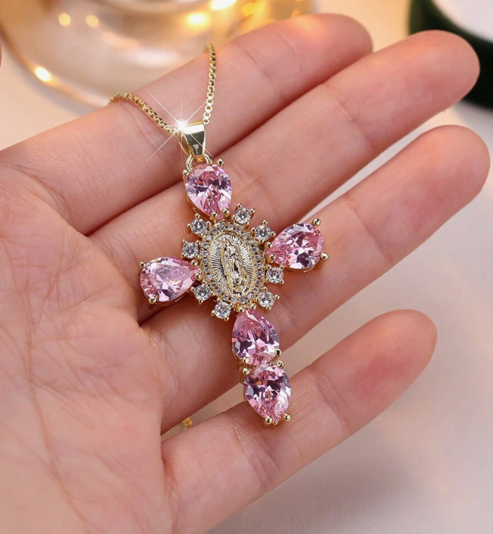 Wholesale  micro inlaid zircon pendant creative personality Virgin Cross necklace