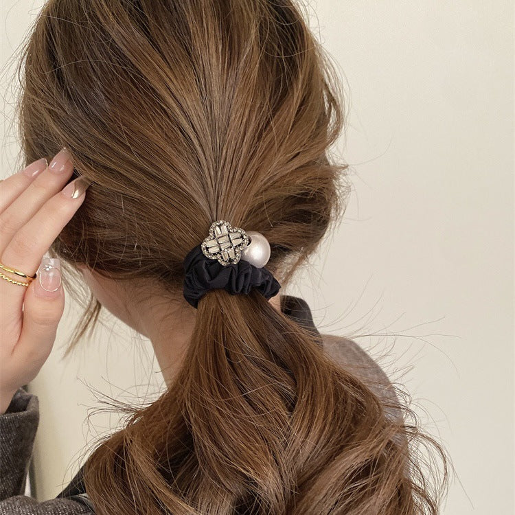 Wholesale Elegant Black Pearl Hair Ties Hair Scrunchies