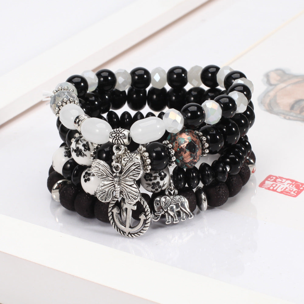 Wholesale Bohemian Butterfly Anchor Elephant Pendant Multilayer Bracelet Layered Bracelet Set ACC-BT-XinY003