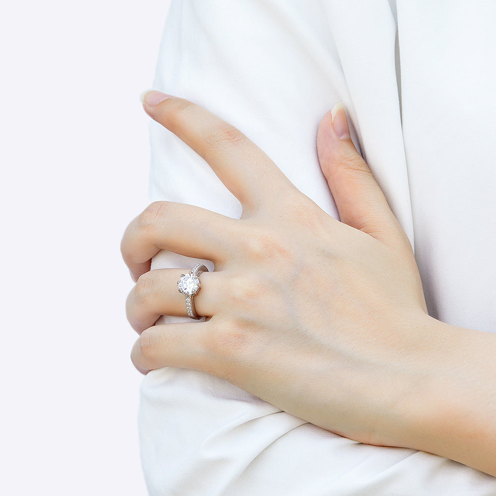 Wholesale  925 Sterling Silver Square Diamond Ring Color-resistant Eight-Prong 1 karat Row Diamond Ring