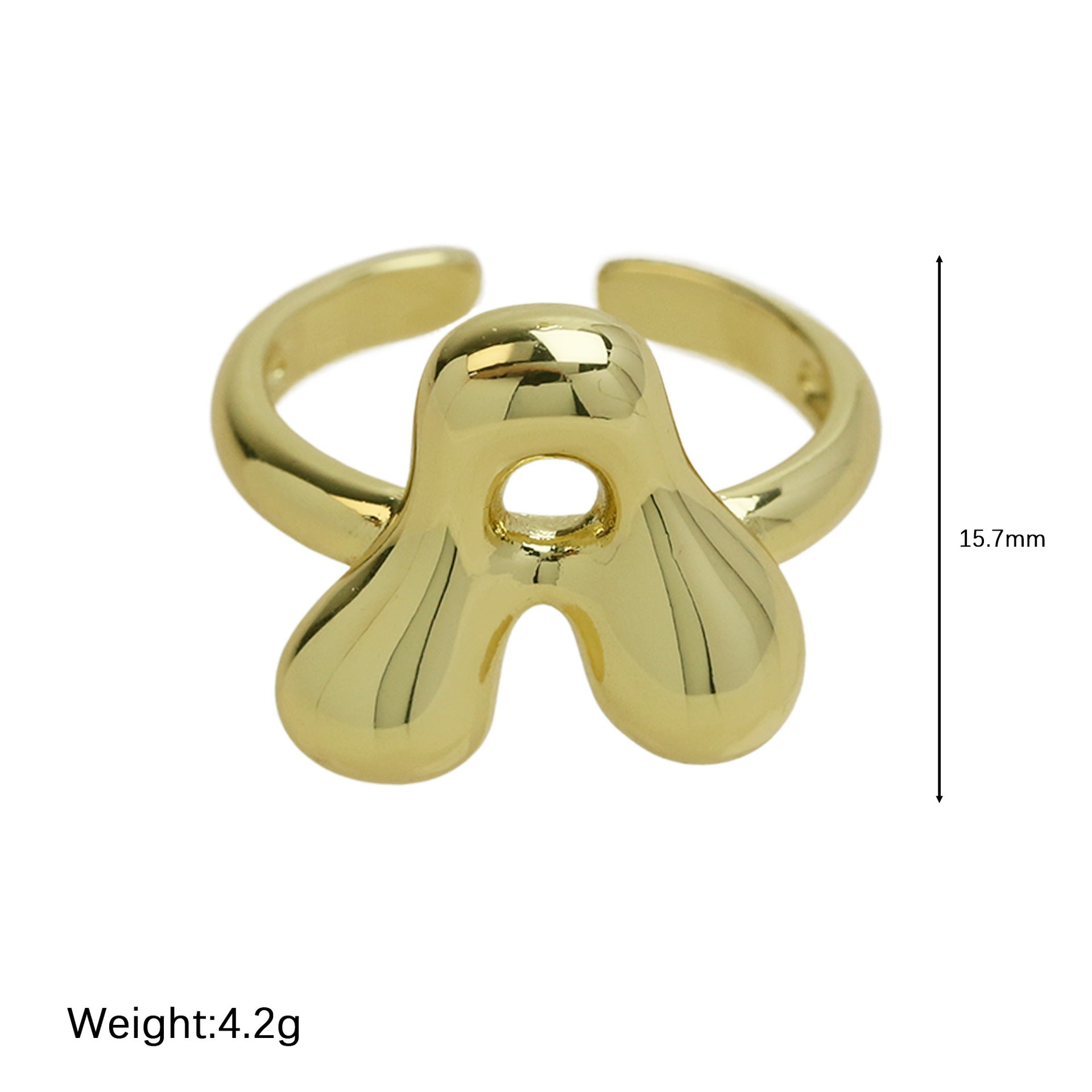 Wholesale  18k Golden Glaze Brass Bubble Balloon Bubble Cute Chubby 26 Letter Ring