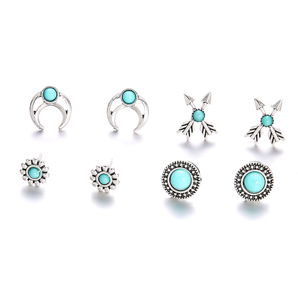 Wholesale Bohemian retro high-end totem turquoise girl earrings