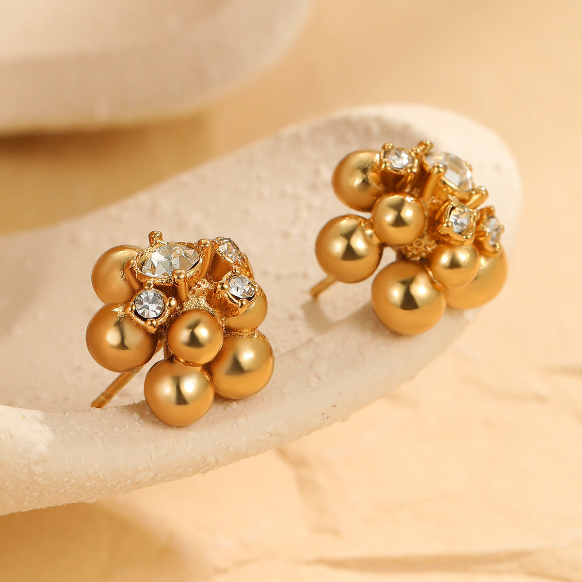 Wholesale  Zircon Beads Flower Stainless Steel Earrings