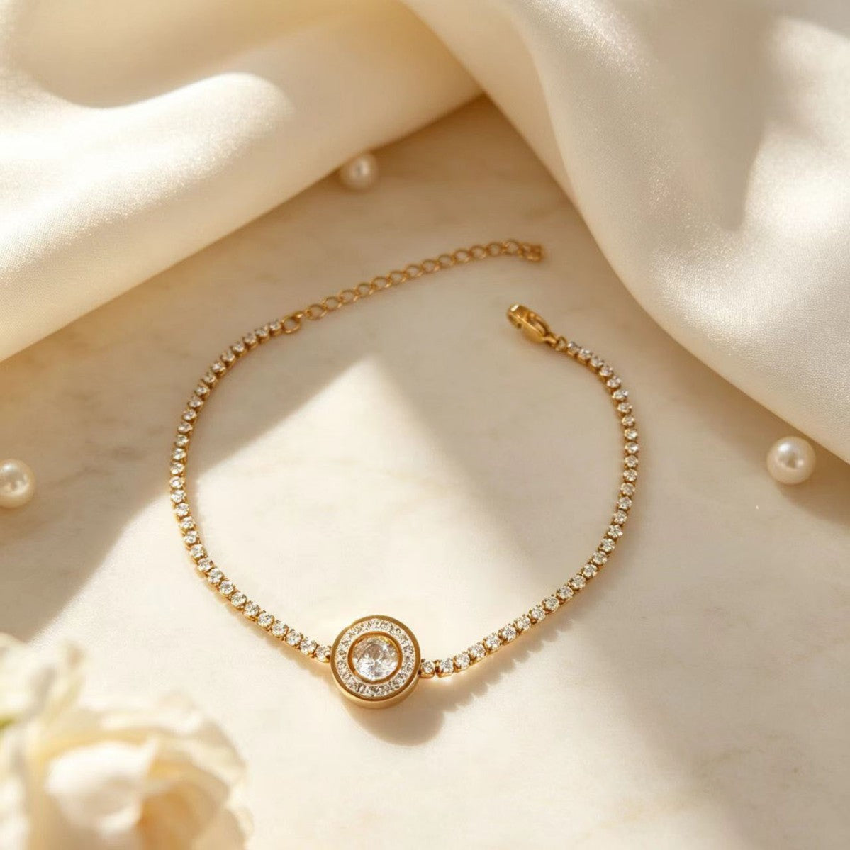 Wholesale Boutique Titanium Steel Zircon Bracelet Colorful Round Stones Unisex Gift