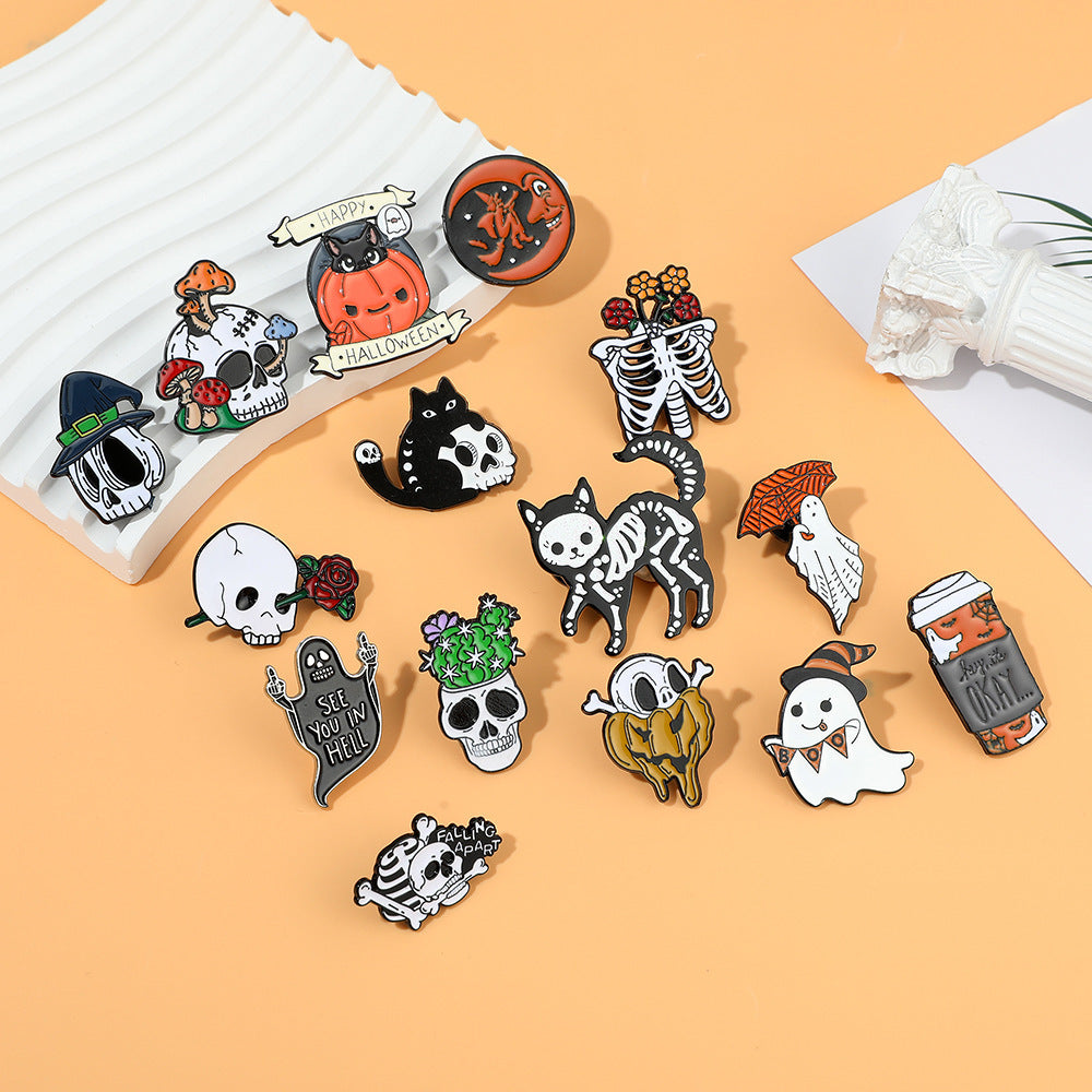 Wholesale  series brooch Ghost skull with hat accessories