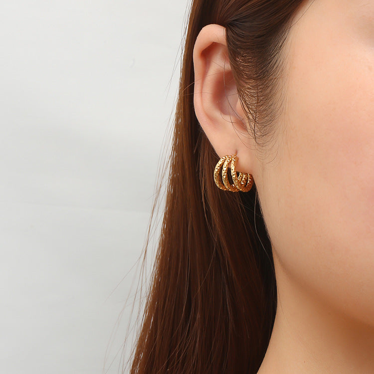 Wholesale Titanium Steel Electroplating Earrings Simple Multi-Layer Design Women' s Jewelry Accessory
