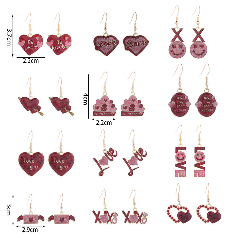 Wholesale Valentine's Day Dropping Oil Love Letter Envelope  Earrings
