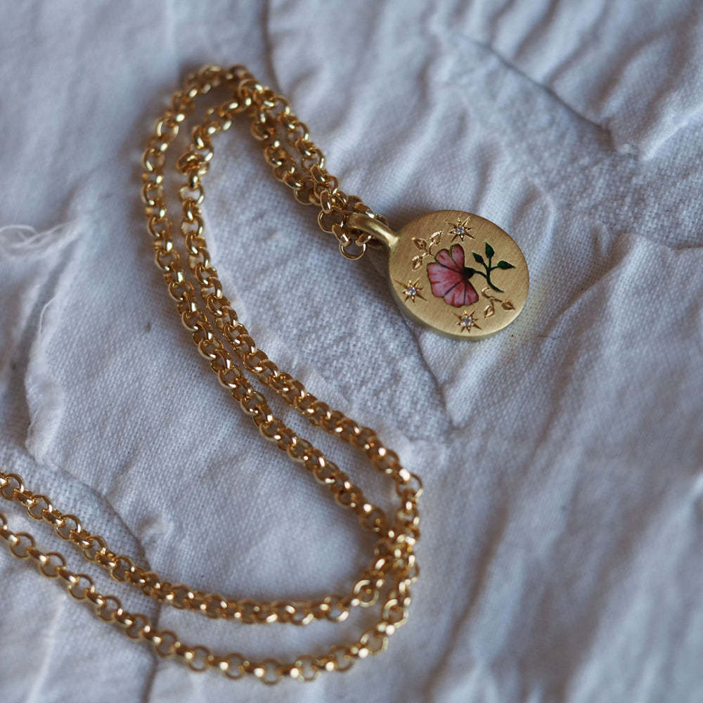 Wholesale Hand-painted Flower Heart 18k Gold-plated Stainless Steel Necklace Sweater Chain