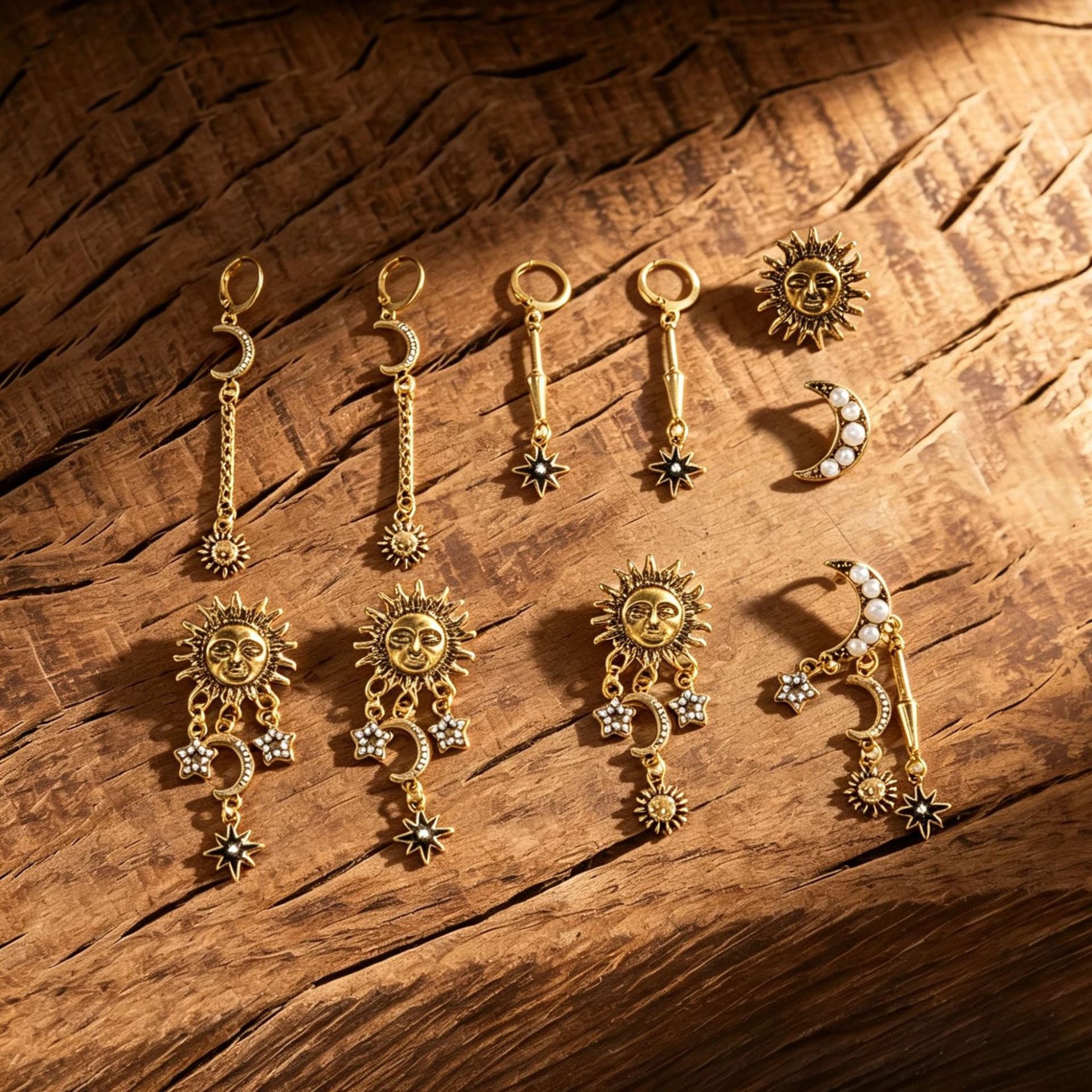 Wholesale Vintage Asymmetrical Sun Moon Earrings Zinc Alloy Electroplated Fashion Accessory For Party Wear