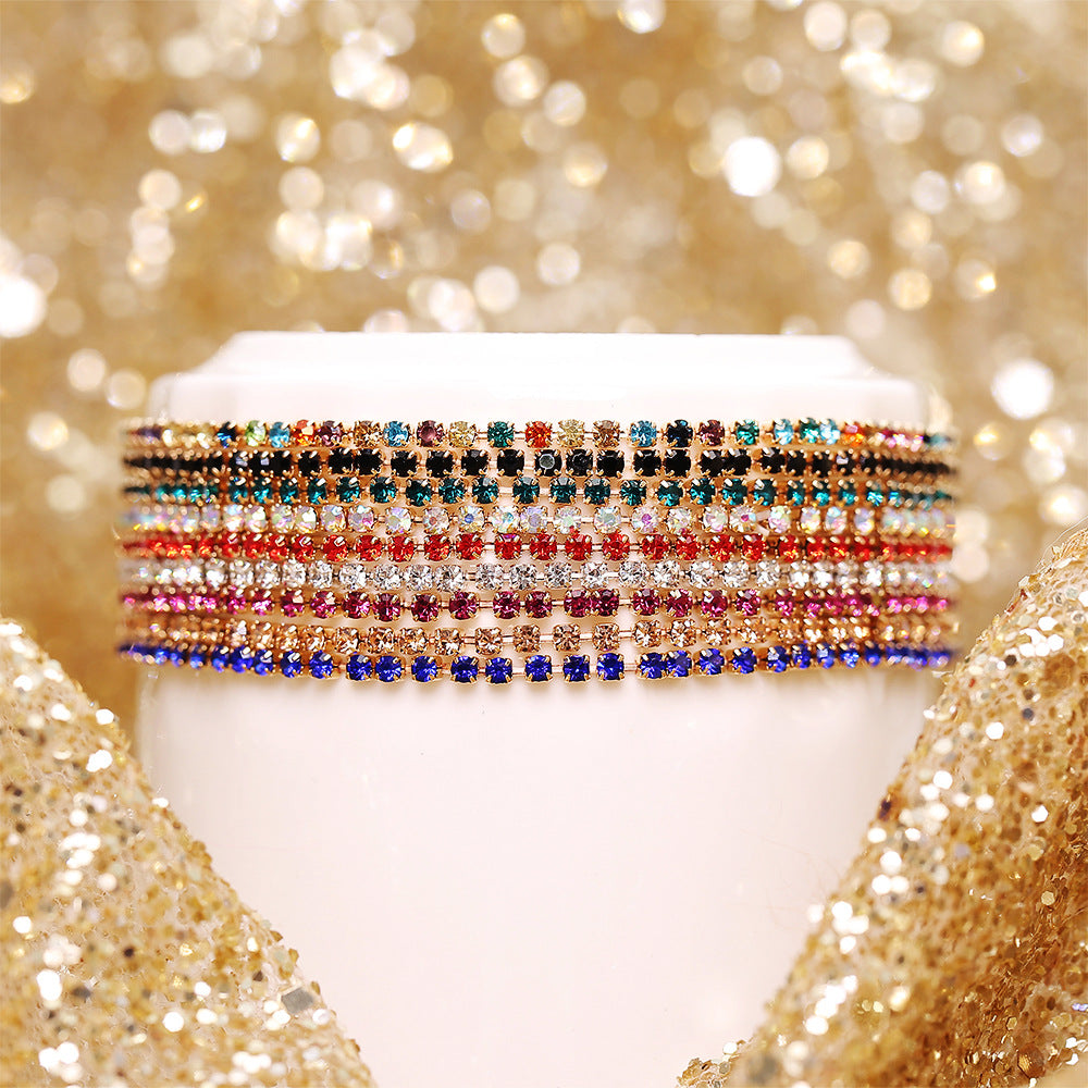 Wholesale Inlaid Colorful Diamond Bracelet Multi-color Rhinestone Elastic Bracelet for Women Layered Bracelet Set ACC-BT-HZS004