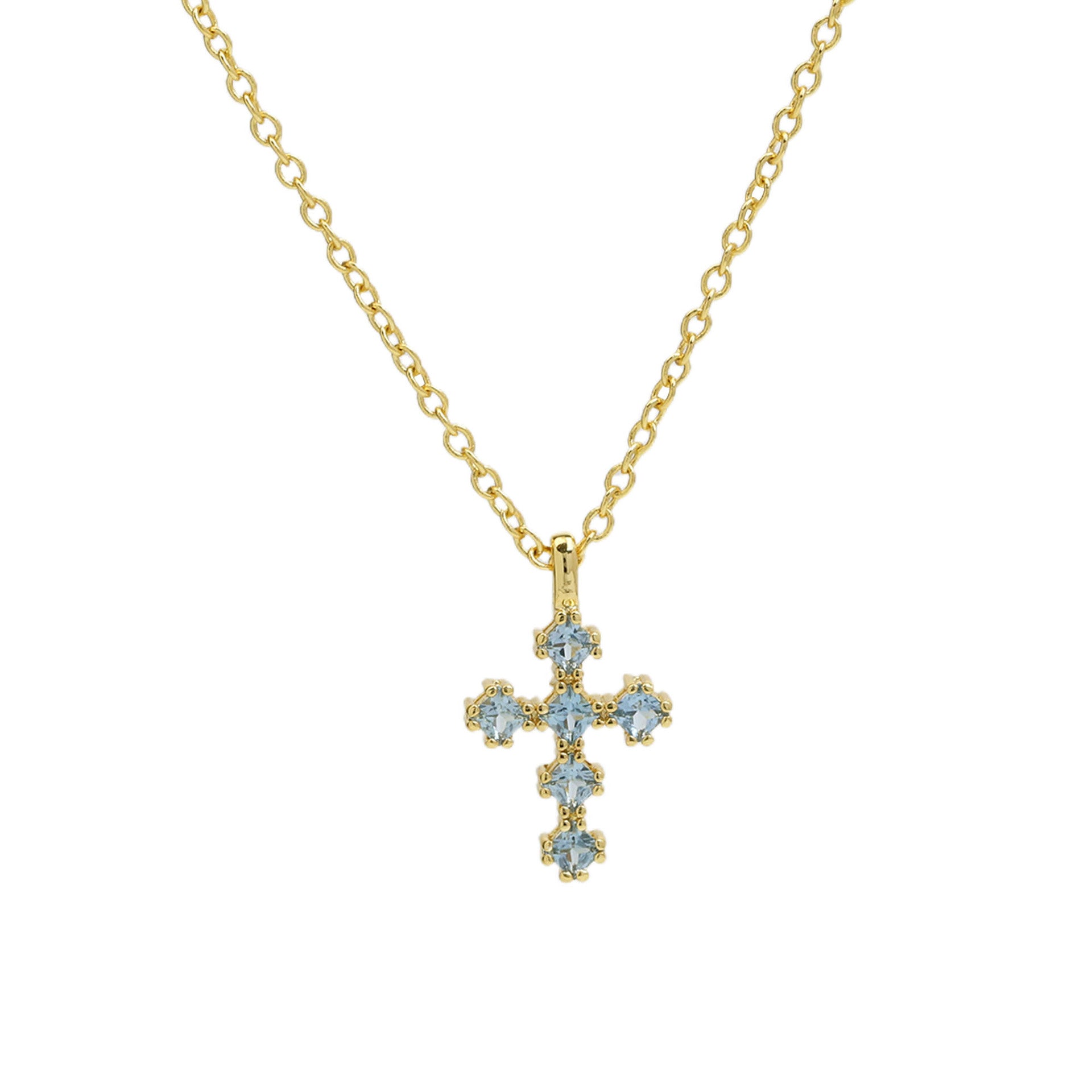 Wholesale 18k Brass Colored Zirconium December Birthstone Cross Pendant Necklaces ACC-NE-BaiYi004