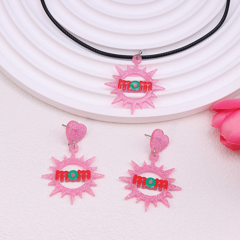 Wholesale Pink Love Mother's Day Gift Acrylic MAMA Hollow Earrings ACC-ES-DA006