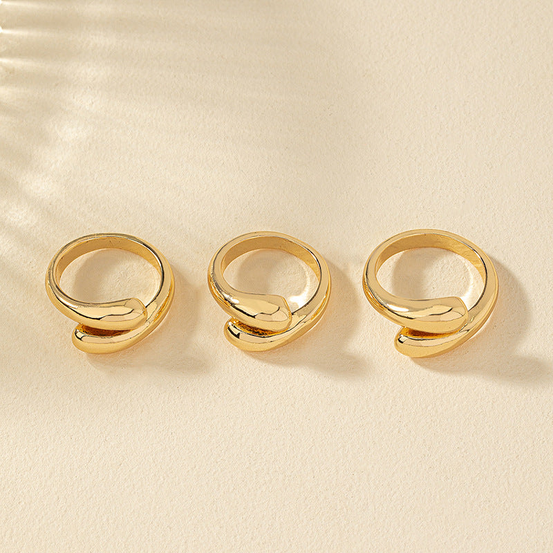 Wholesale Fashion Gold Plated Double Water Drop Ring Women' s Creative Adjustable Cross Opening Ring Set Jewelry