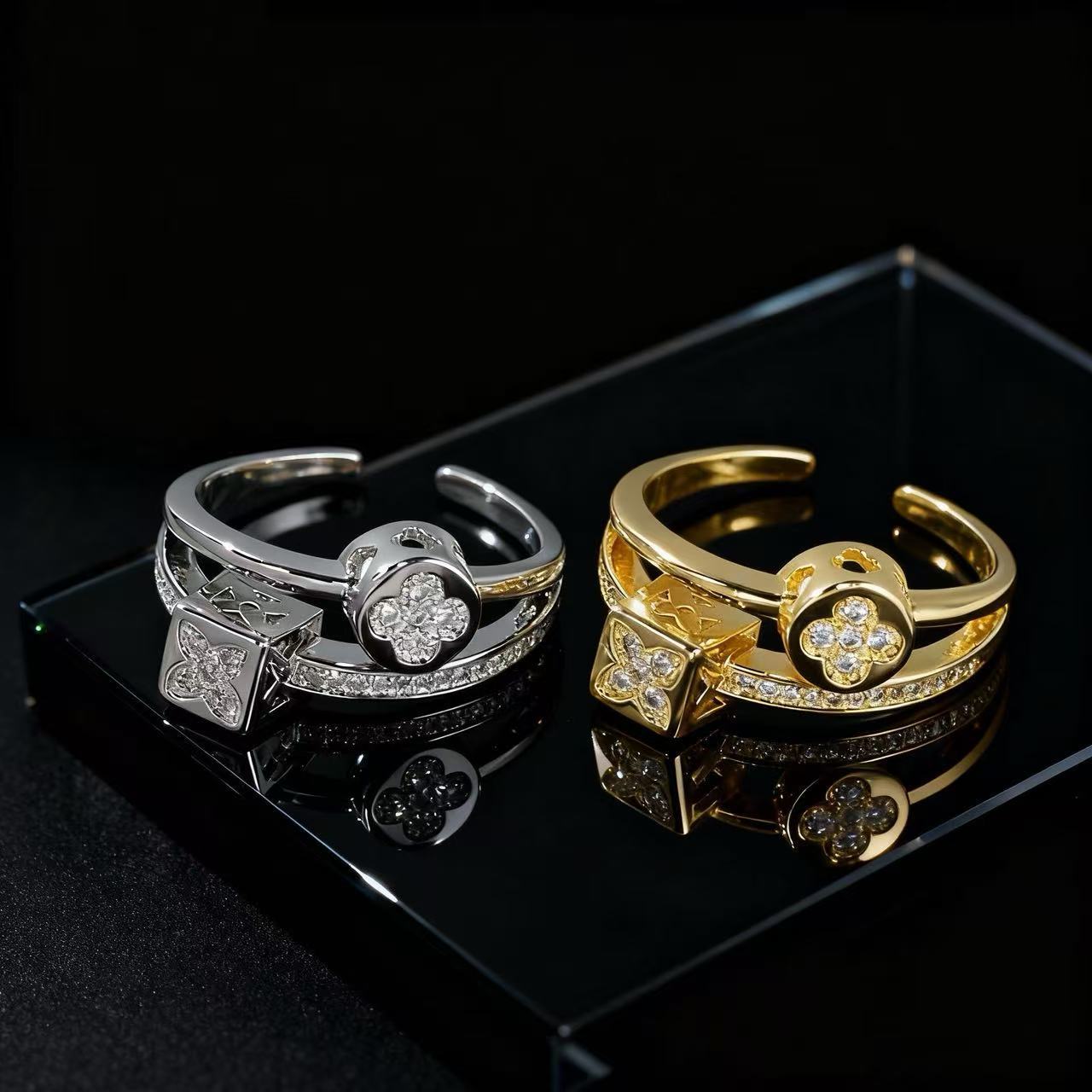 Wholesale Trendy Flower Open Ring For Women Zircon Pearl Rhinestone Design Jewelry Accessory Gift Everyday Wear Resale