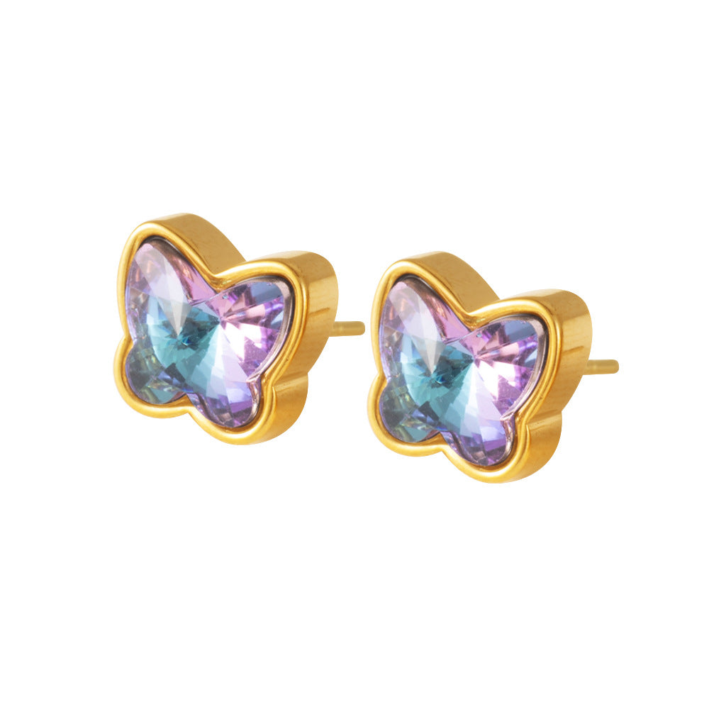 Wholesale Gold Plated Stainless Steel Butterfly Earrings Colorful Details Women Jewelry Accessory