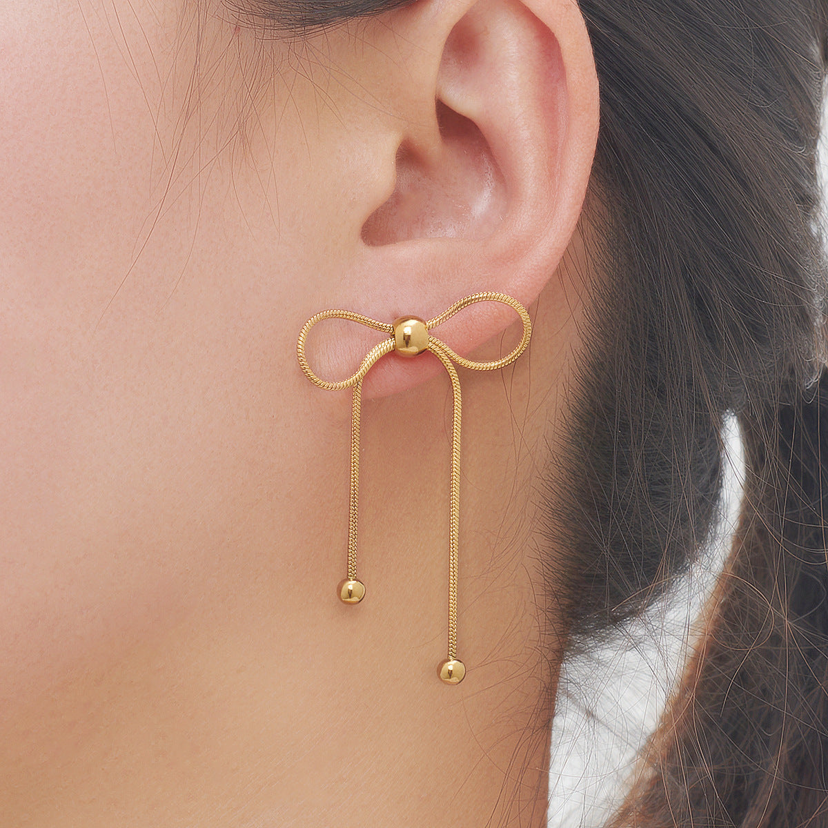 Wholesale Stainless Steel Earrings Tassel Snake Bone Chain Bow Earrings ACC-ES-Hongx001