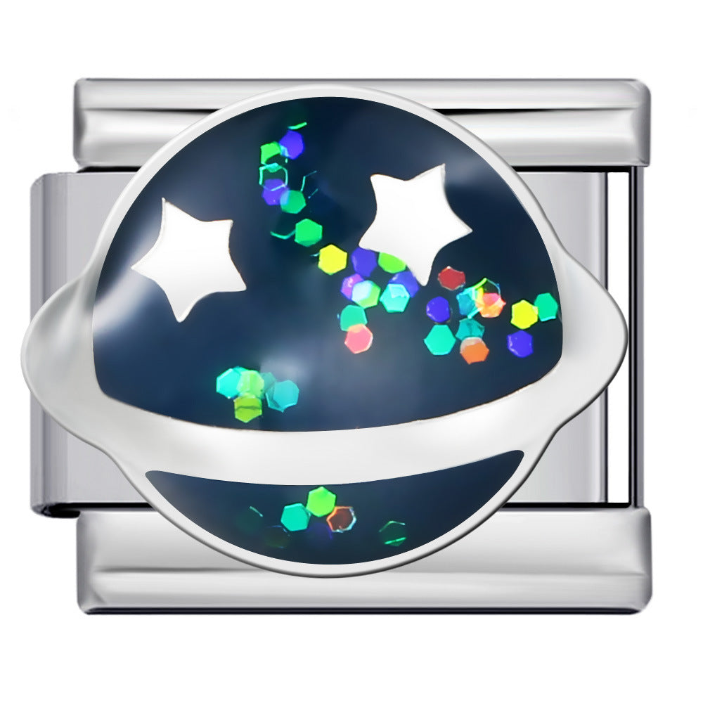 Wholesale Space Planet Italian Module  Stainless Steel Welding Oil Dropping Pattern DIY Charms