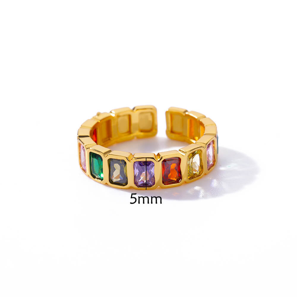 Wholesale Gold Plated Heart Shape Open Ring with Multicolor Zircon - Boutique Resale Jewelry Accessory