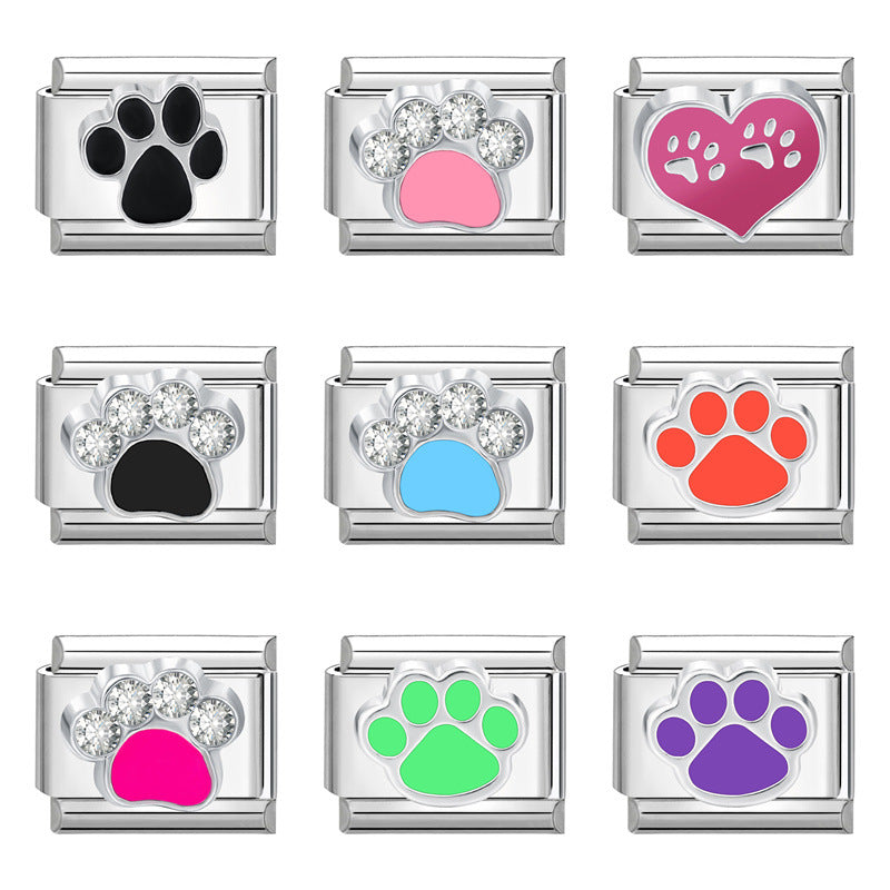 Wholesale Italian Charm Bracelet 9mm DIY Splicing Cat' s Paw Pet Stainless Steel Composable Bracelet