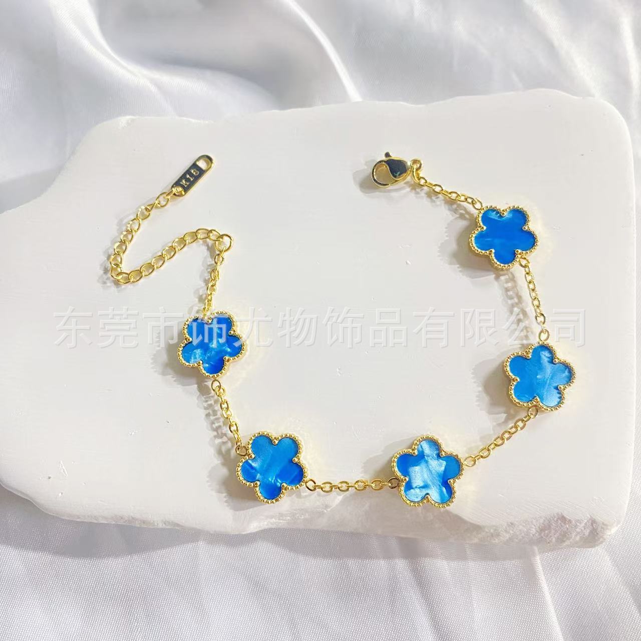Wholesale Titanium Steel Five-Leaf Clover Bracelet Colorful European American Style Fashion Jewelry Accessory