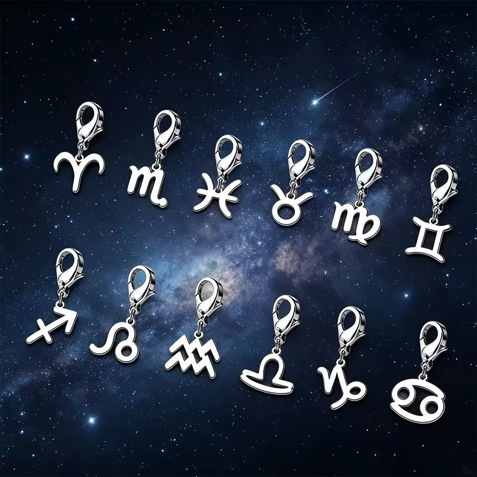 Wholesale Casual Stainless Steel Zodiac Pendant Charms with Lobster Clasp for DIY Jewelry Bracelets Necklaces,  Gift Idea