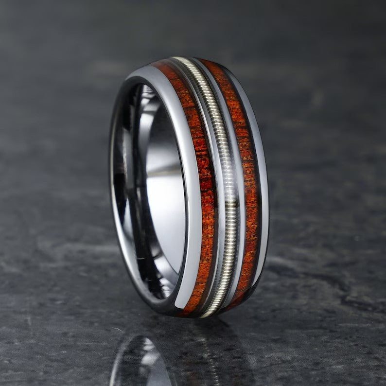 Wholesale Double Wood Grain Three Strings Couple Ring Rings Set Stainless Rings ACC-RS-TengSui002