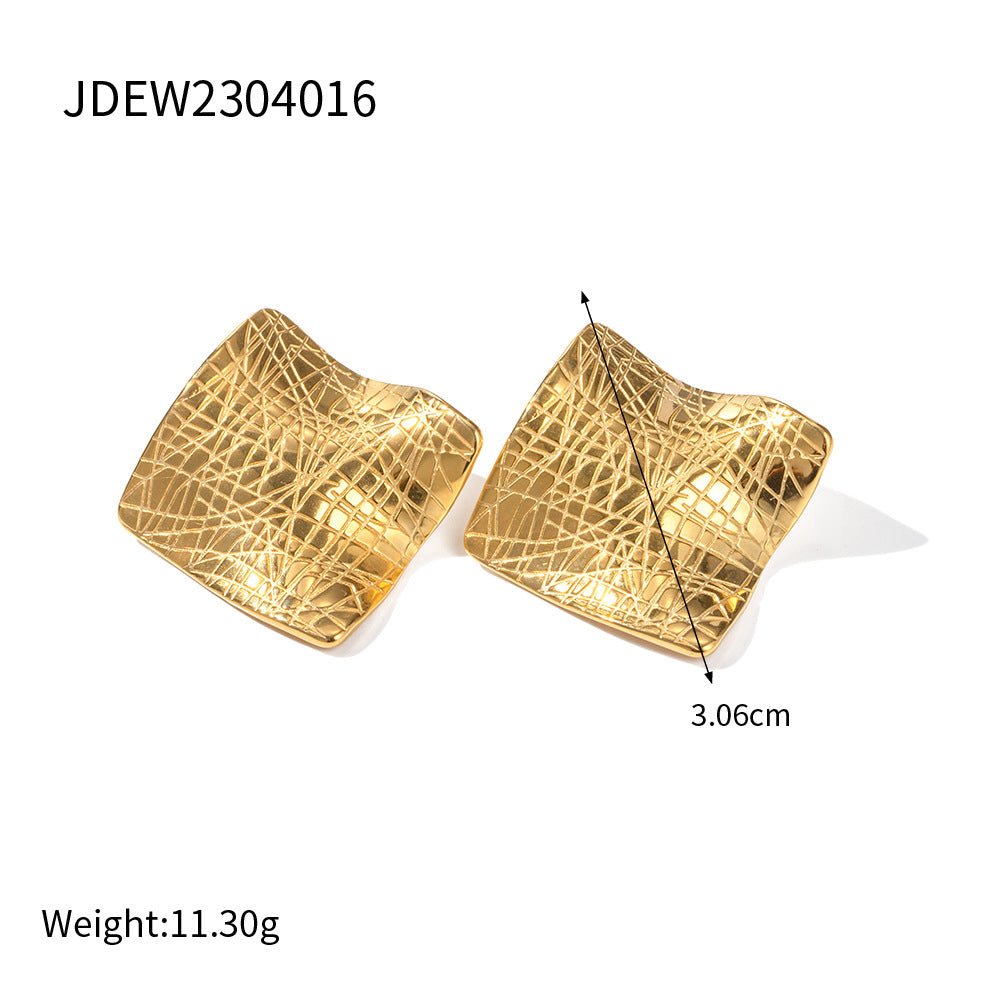Wholesale 18K Gold Lava Pleated Hammer Earrings Stainless Steel Earrings ACC-ES-Wanx004
