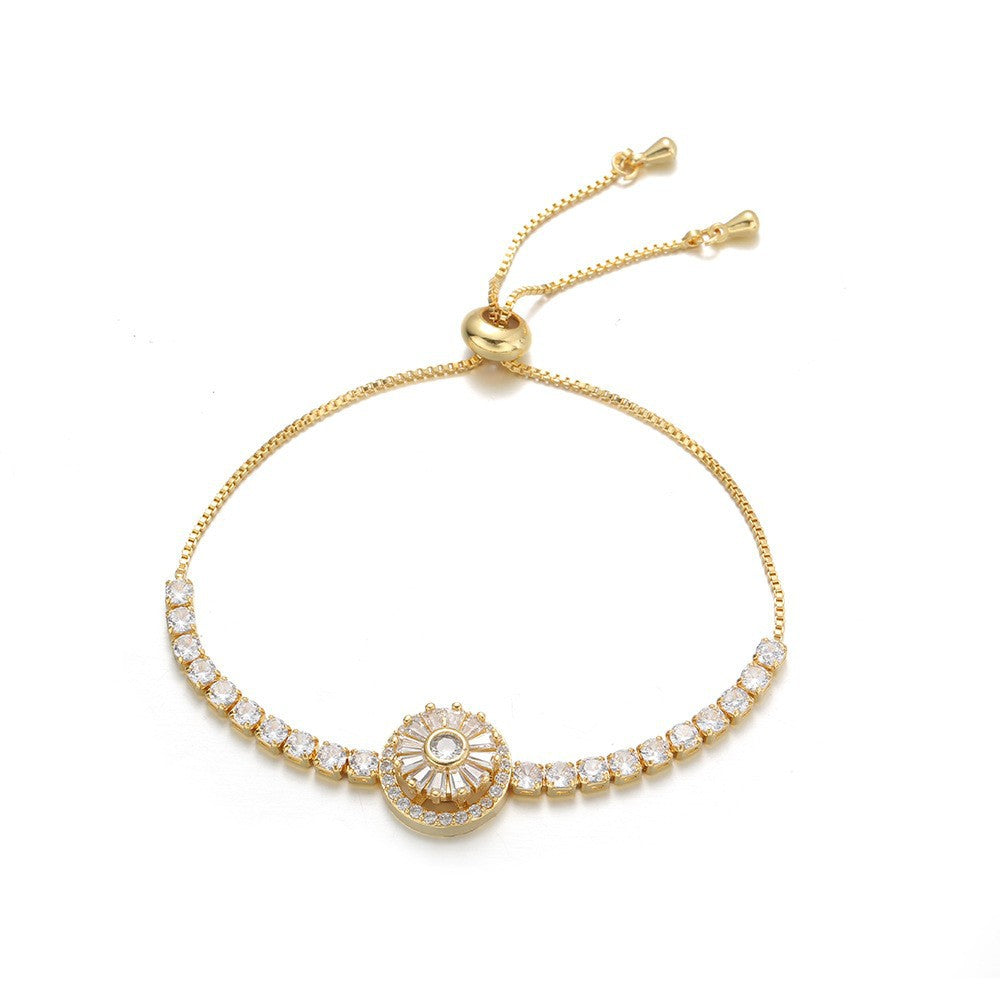 Wholesale Women' s Silver Plated Rotating Flower Bracelet with Purple Zircon for Everyday Wear Jewelry Accessory