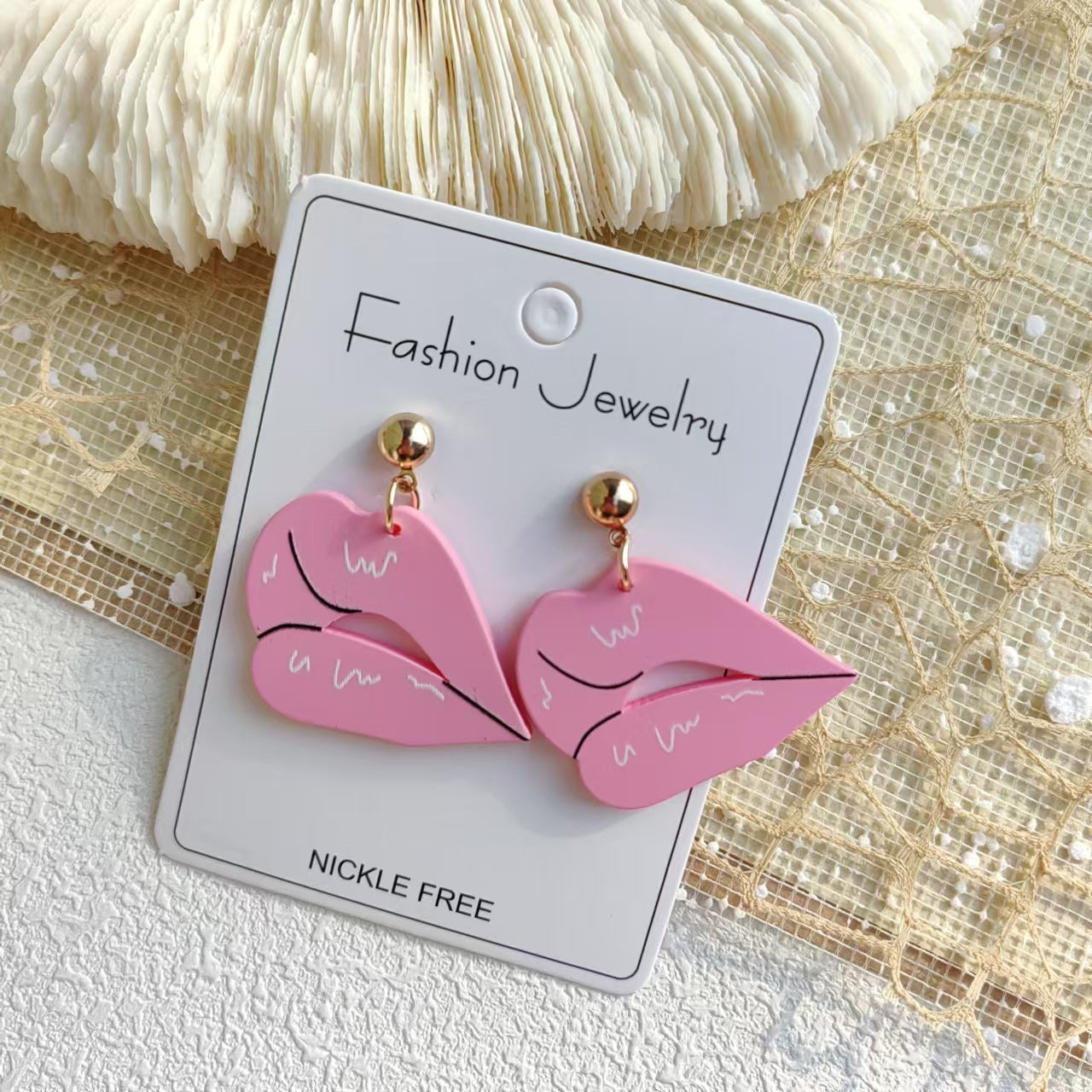 Wholesale Acrylic Valentine's Day Hand Paint Love Lips Feather Cute  Ear Drop Earrings
