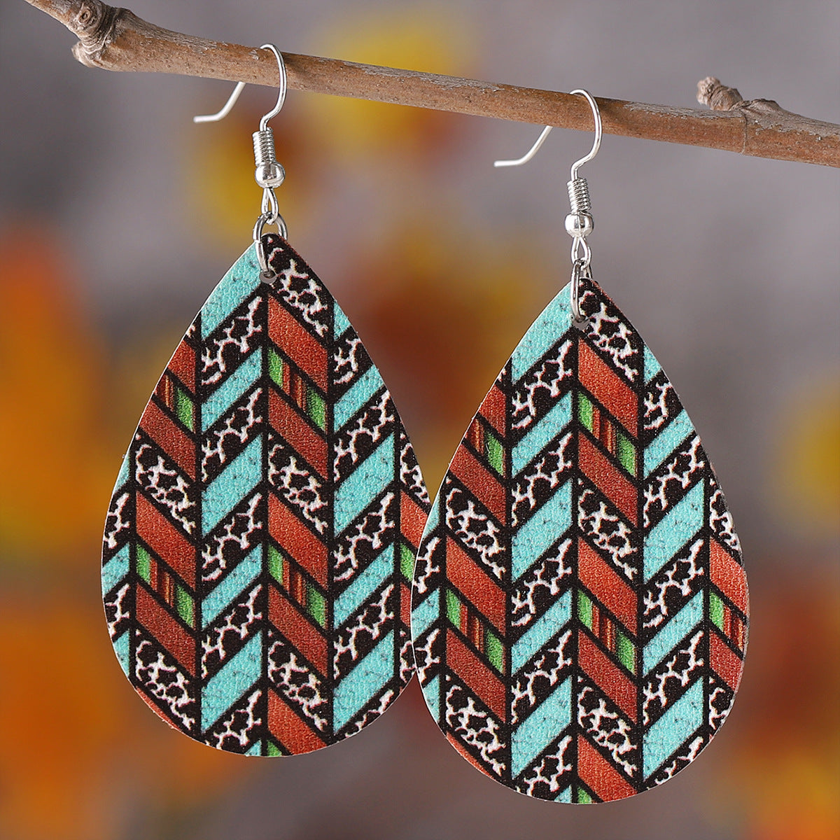 Wholesale Western Ethnic Style Cow Print Leopard Print Geometric Water Drop Earrings ACC-ES-ChuLian139