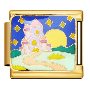 Wholesale 5pcs Italian Charm Bracelet 9mm DIY Splicing Gold-Based Star-Moon Blue Stainless Steel Composable Bracelet