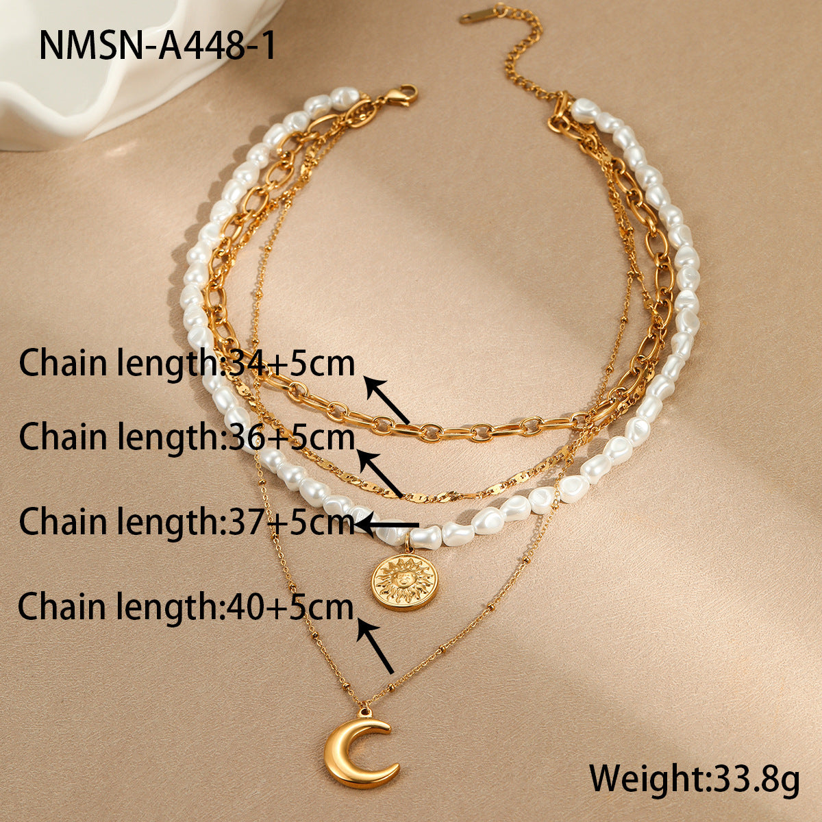 Wholesale Stainless steel  multi-layer stacked baroque pearl necklace