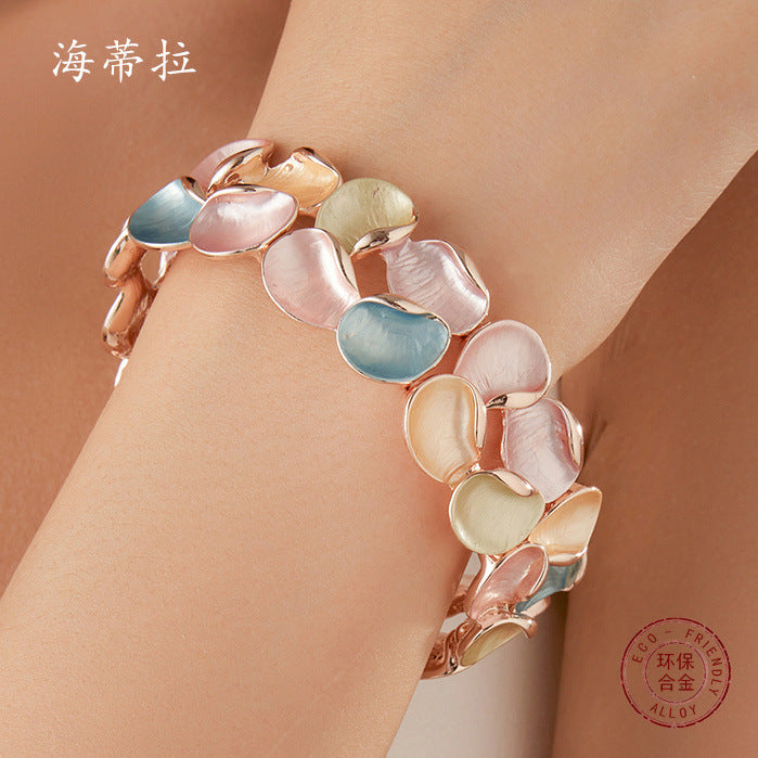 Wholesale  two rows colorful petal alloy elastic bracelet