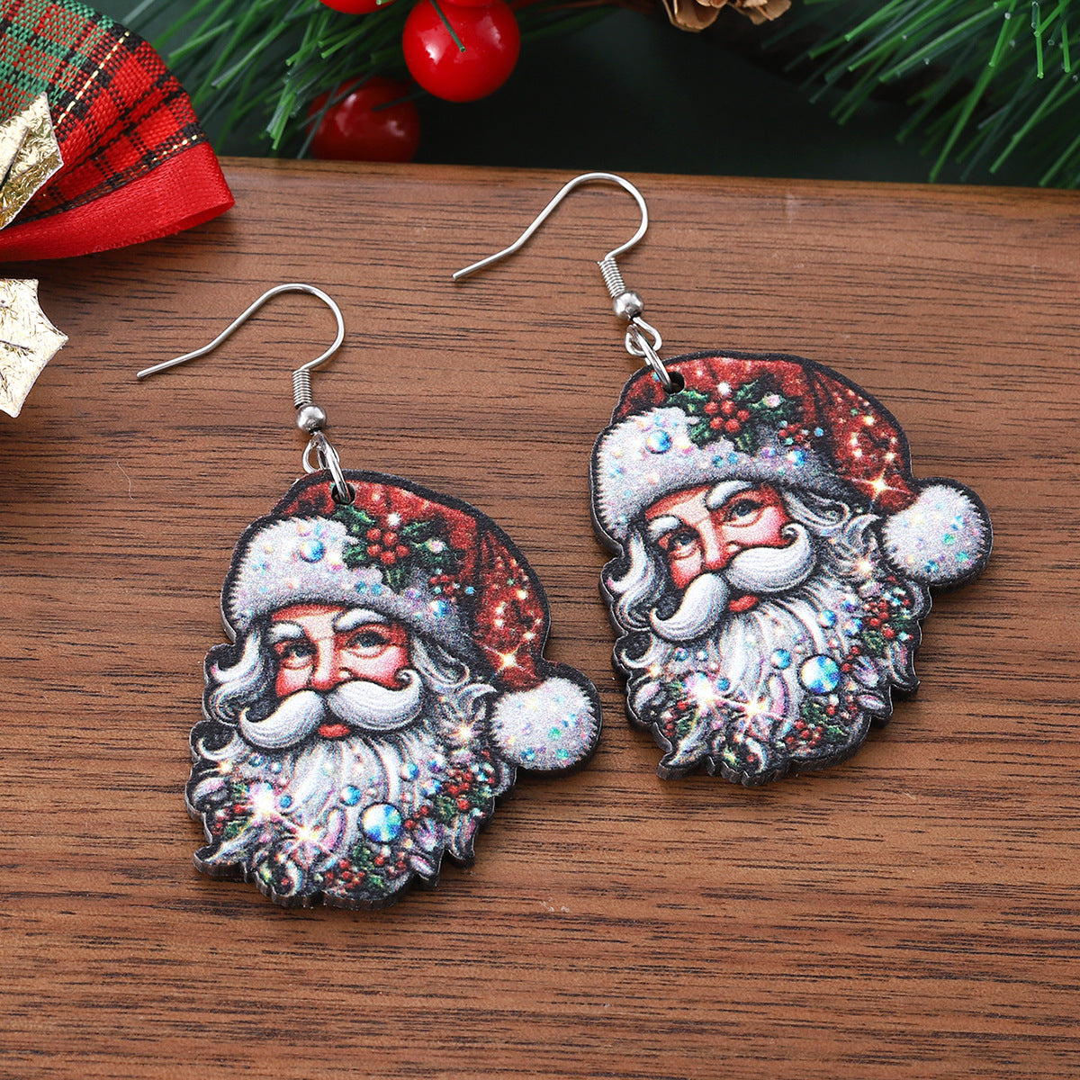 Wholesale Christmas cute funny  pendant earrings wooden double-sided earrings
