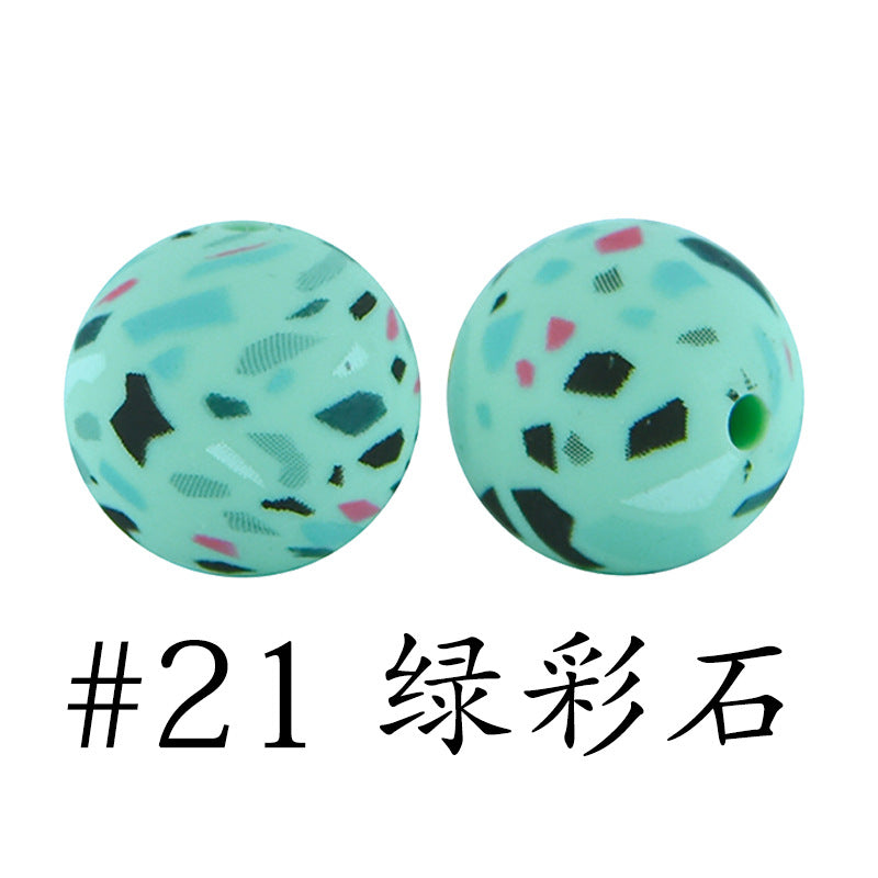 Wholesale 50pcs Western Style Leopard Skull Color Aztec Printed Silicone Balls Beads ACC-BDS-HeSheng007