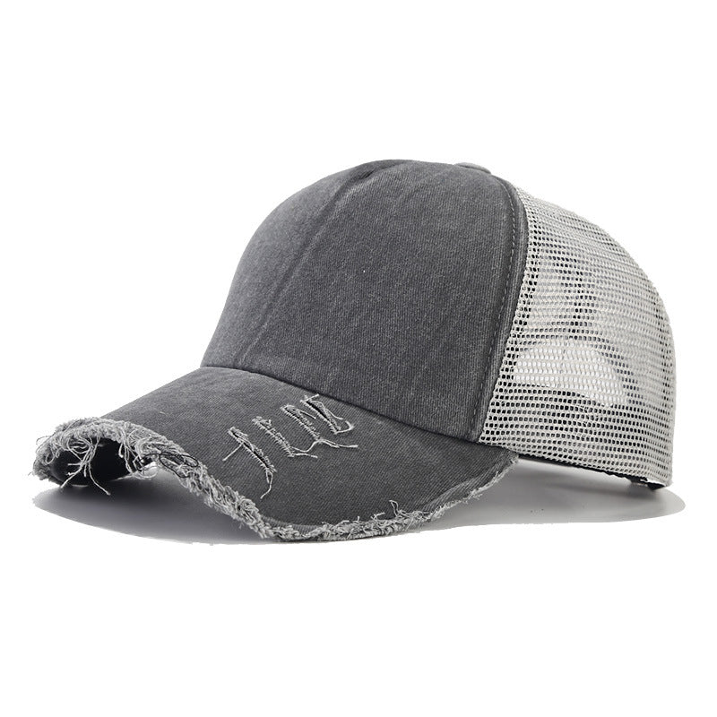 Wholesale Washed Cotton Mesh Cap with Distressed Sunshade Hole Baseball Cap Hat ACC-HT-NianKa003