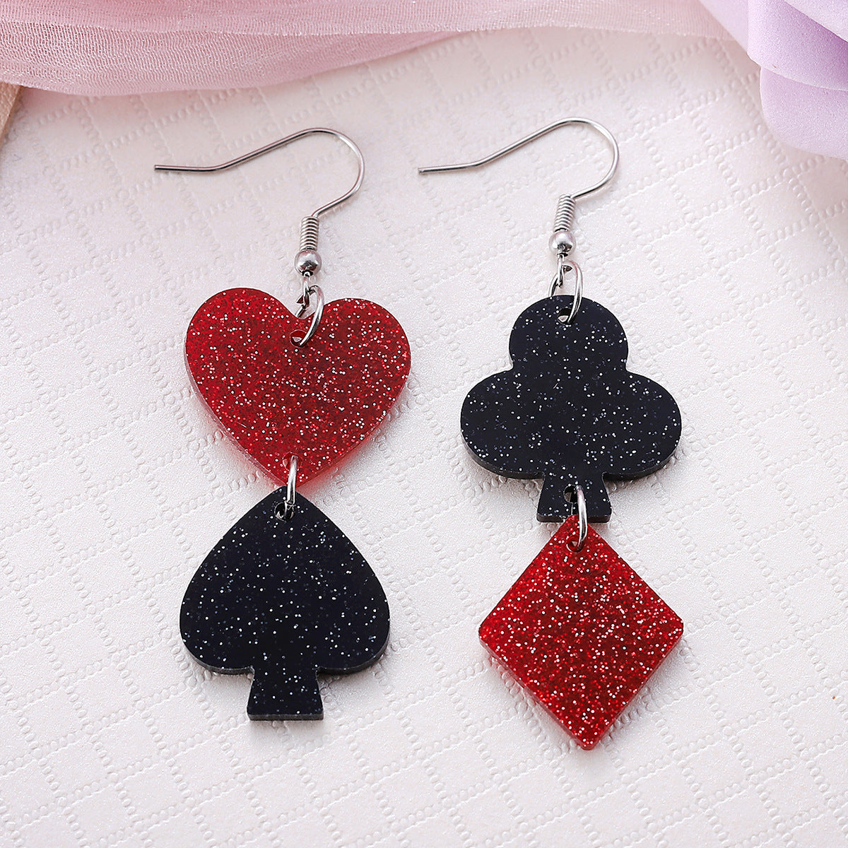 Wholesale  Valentine's Day Poker Color Love Sequins Acrylic Pendant Earrings