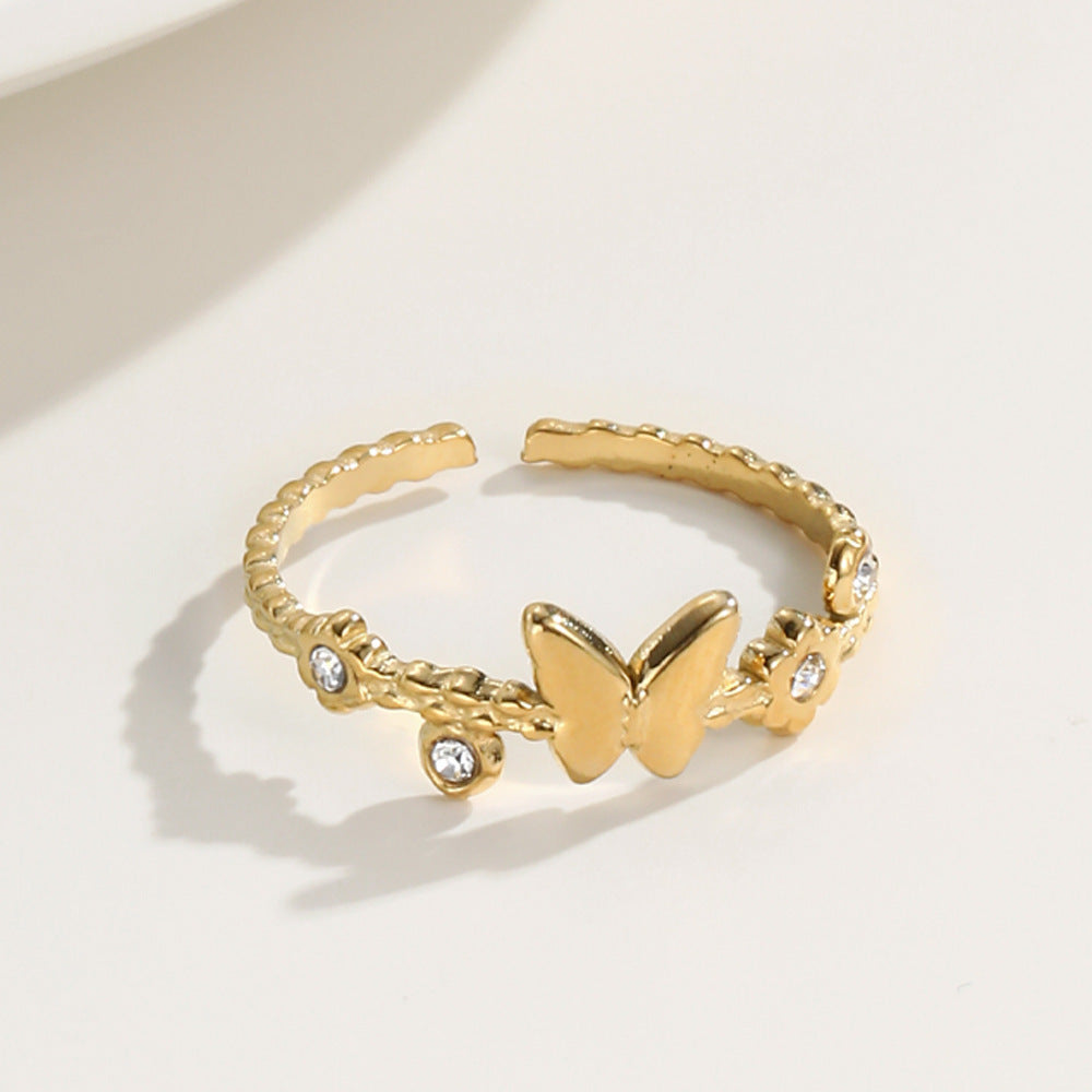 Wholesale  diamond butterfly opening titanium steel ring