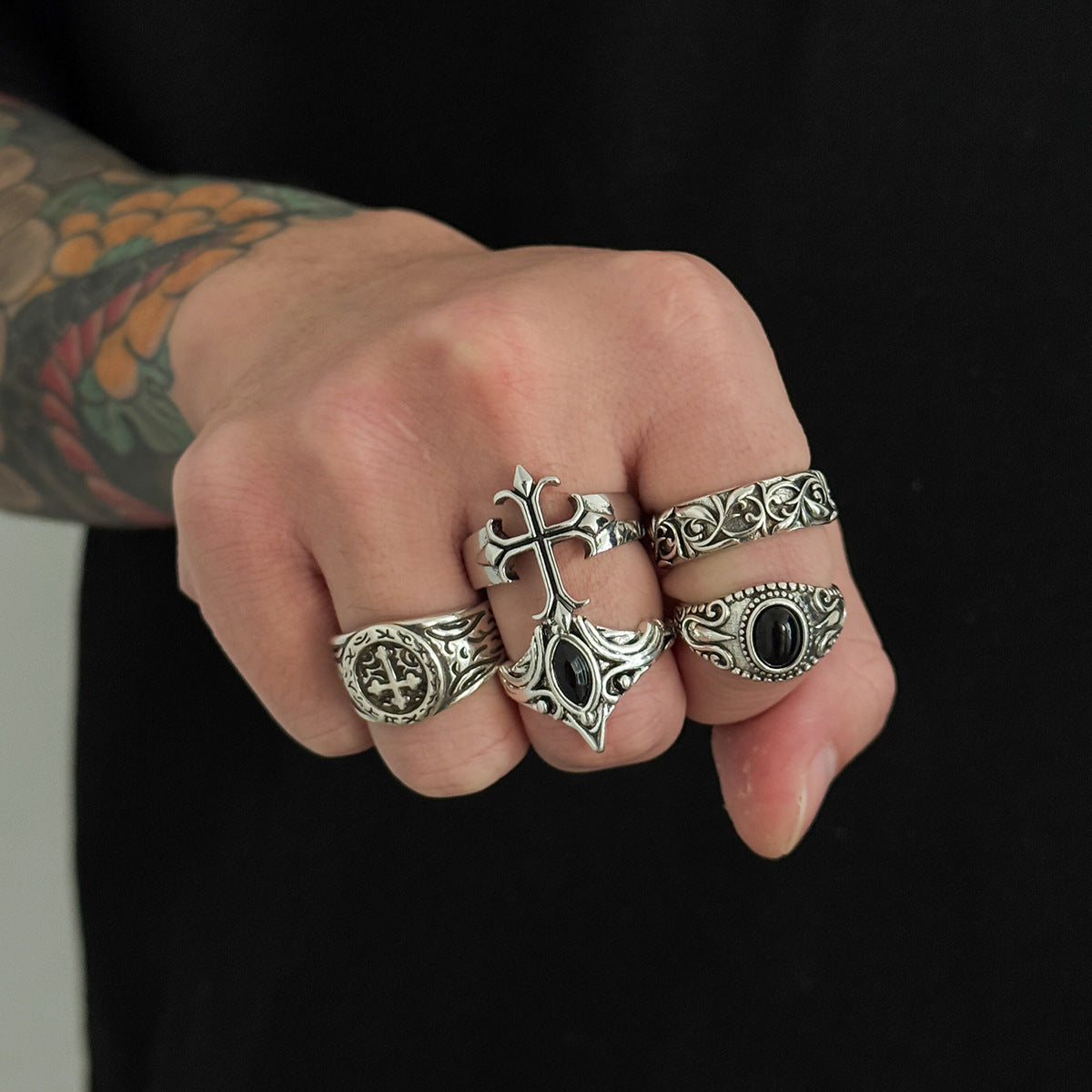 Wholesale Retro Palace Style Alloy Adjustable Open Rings 5-Piece Set - Fashion Jewelry Accessory for Men and Women,  Party Gift