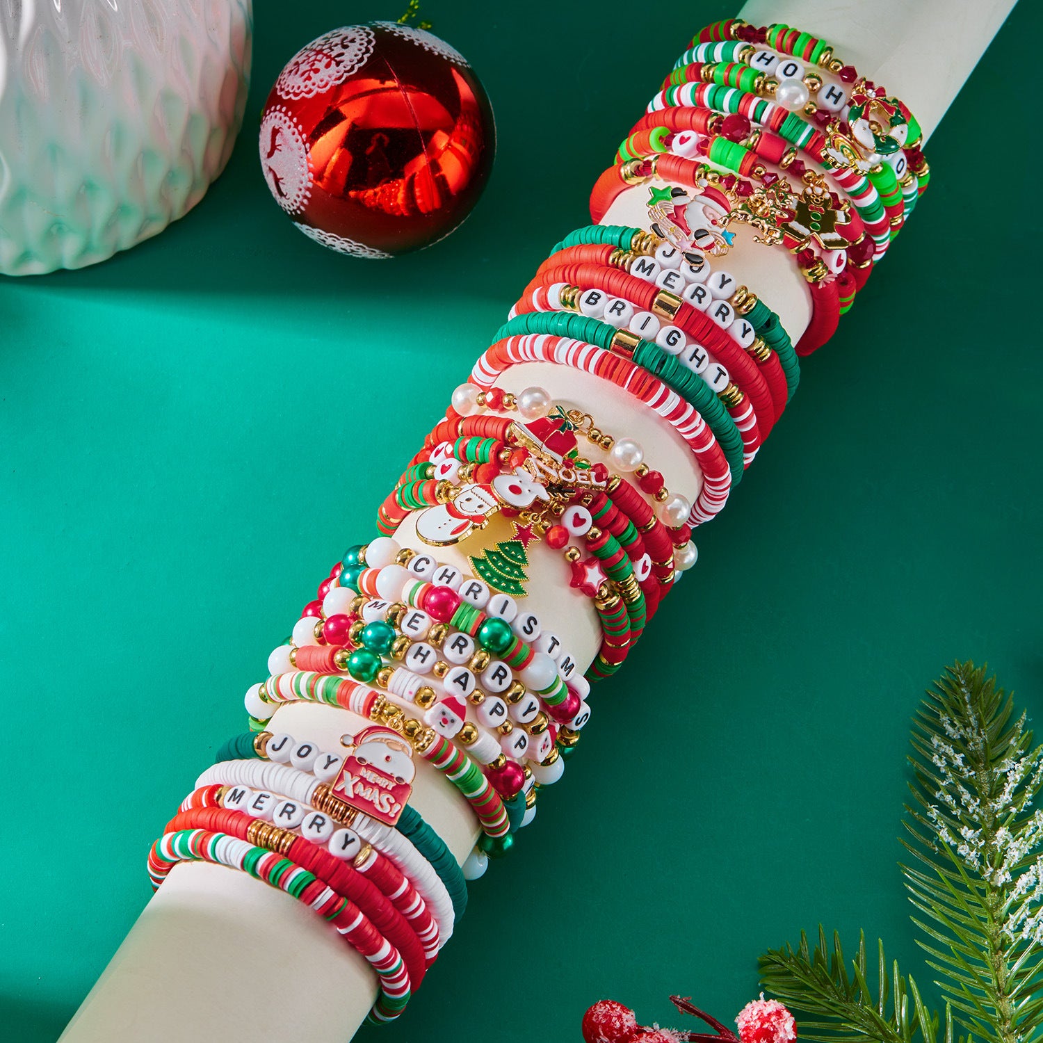 Wholesale Christmas Letter Contrast Color Soft y Beaded Bracelet